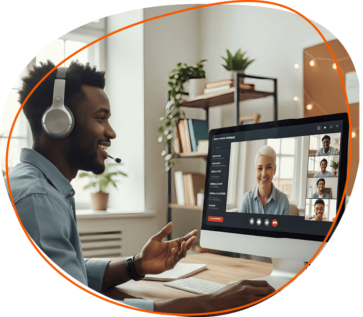 man on computer desktop