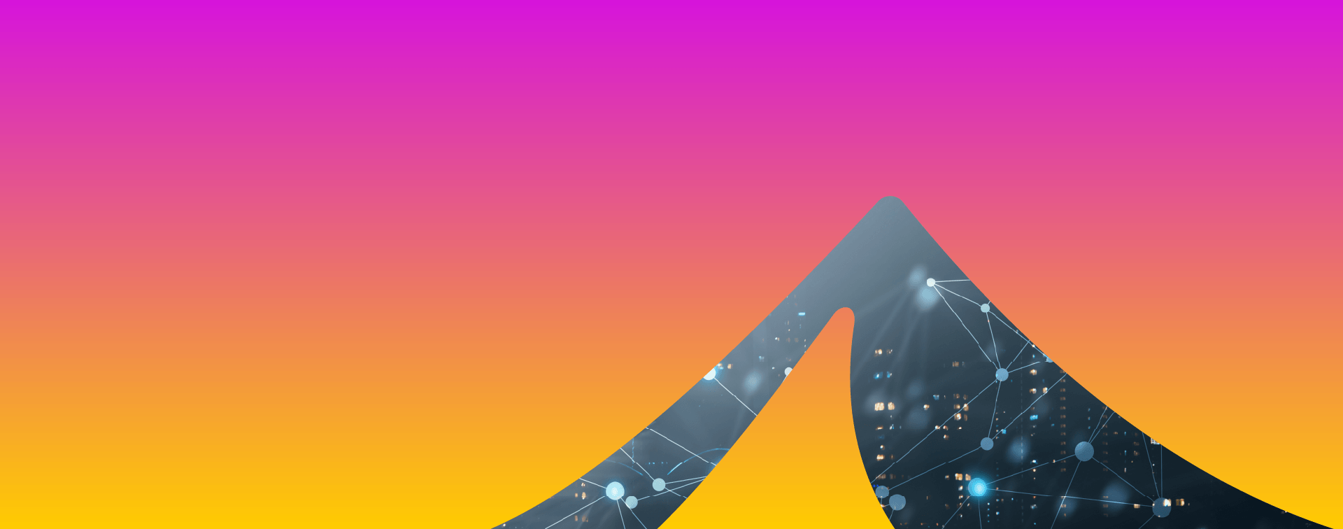 network of dots in a mountain mask with a pink gradient background
